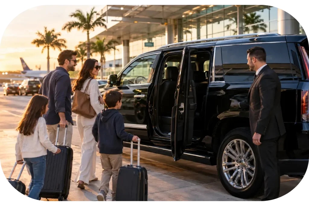 Black Cadillac Escalade at Orlando Airport arrivals for uber vs private car service from Orlando Airport comparison